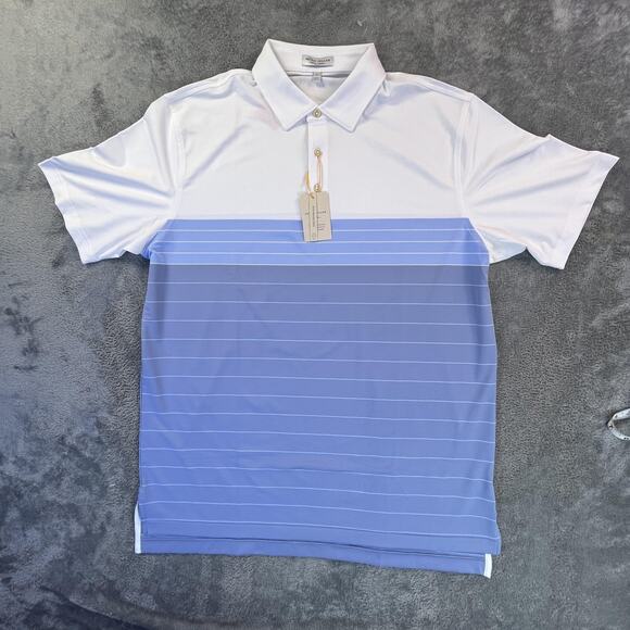 Peter Millar Polo Shirt Mens Large White Blue Striped Summer Comfort Golf Tag - Picture 1 of 8